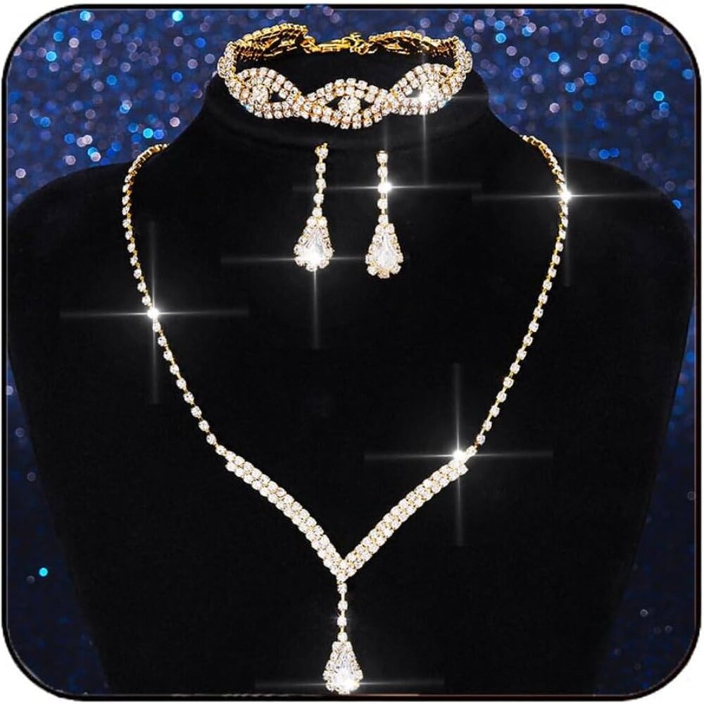 Bridal Wedding Jewelry Set Rhinestones Wedding Necklaces Earrings Bracelet Sets